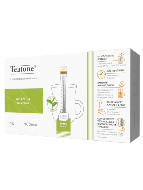 Чай зеленый Teatone стики (1.8г x 100шт), 180г