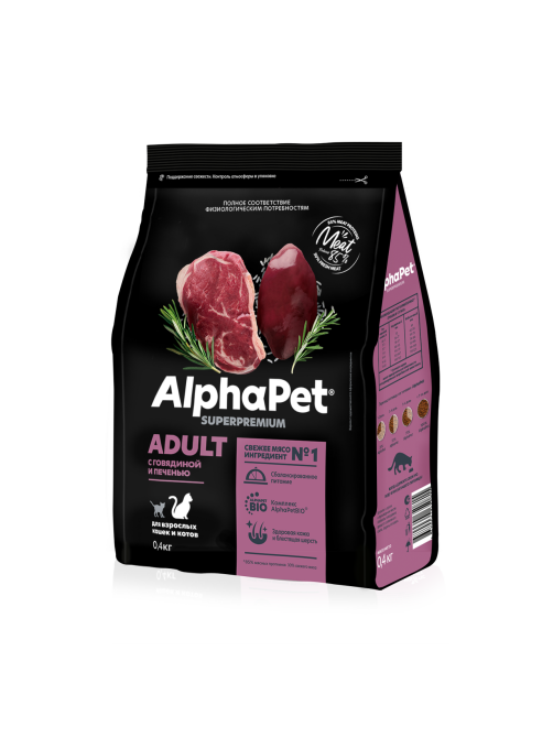 Сухой корм AlphaPet Superpremium Adult для взрослых кошек с говядиной и печенью, 400г