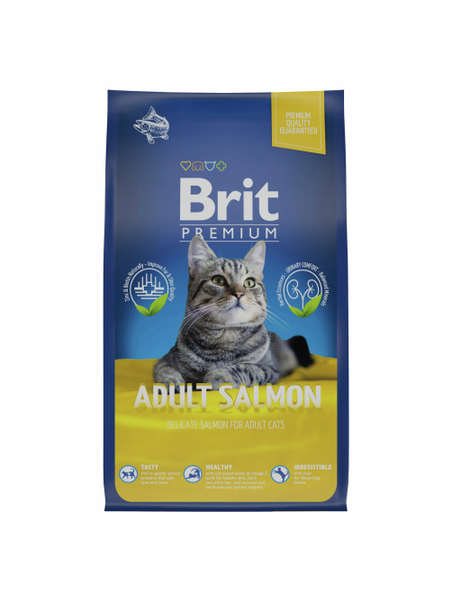 Корм сухой Brit Premium для взрослых кошек лосось, 800г