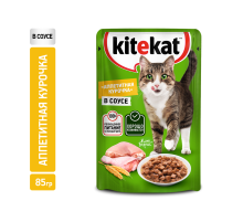 Корм влажный Kitekat для взрослых кошек с курицей в соусе, 85г