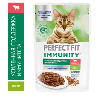 Корм влажный Perfect Fit для взрослых кошек иммунитет говядина-лен-желе, 75г