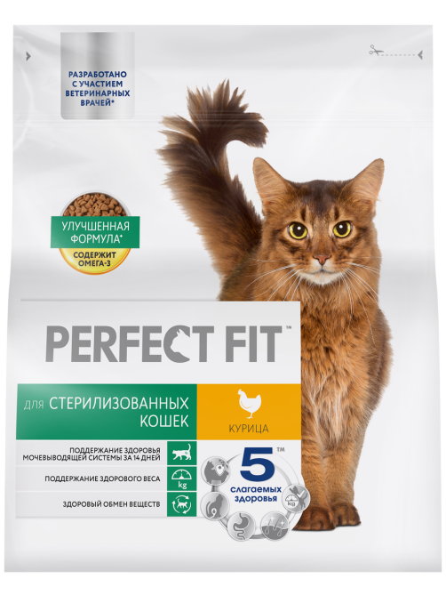 Корм сухой Perfect Fit для стерилизованных кошек с курицей, 1.2кг
