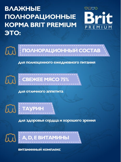 Корм влажный Brit для собак миниатюрных пород с телятиной и горошком, 85г