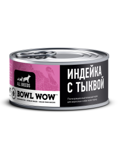 Корм влажный Bowl Wow для собак индейка и тыква, 100г