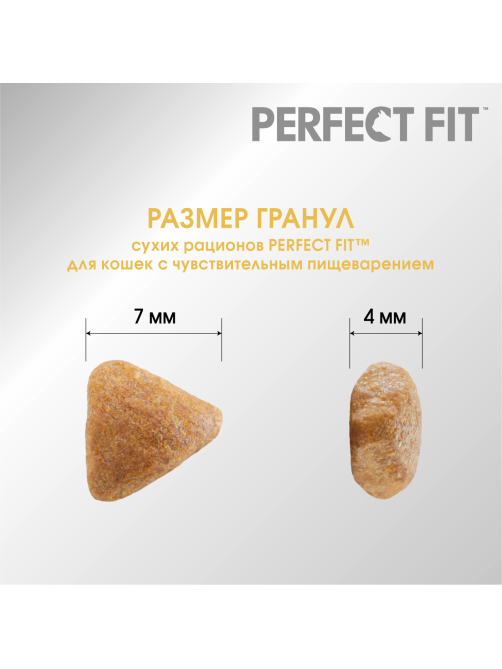 Корм сухой Perfect Fit для кошек с чувствительным пищеварением с индейкой, 1.2кг