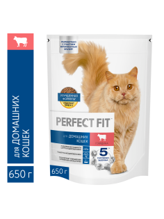 Корм сухой Perfect Fit для кошек говядина, 650г