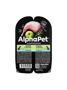 Корм влажный AlphaPet для собак с чувствительным пищеварением с кроликом и яблоком, 100г