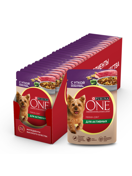 Корм влажный Purina One для собак мелких пород с уткой пастой и зеленой фасолью, 85г