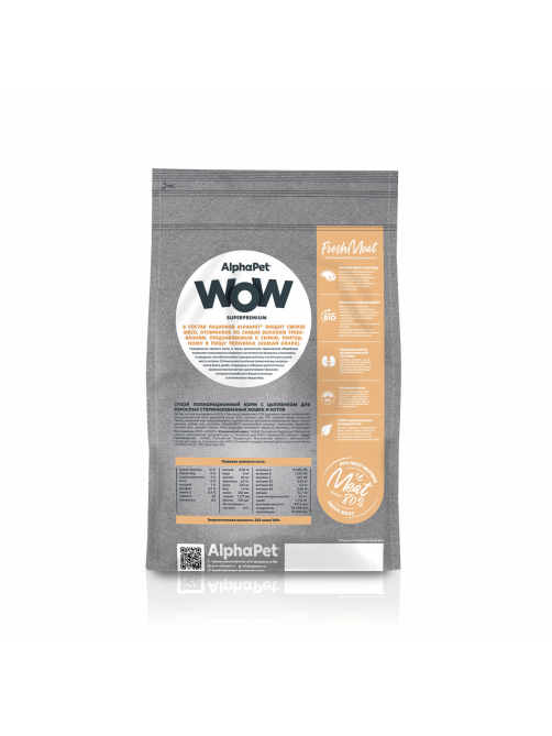 Сухой корм AlphaPet WOW для взрослых стерилизованных кошек с цыпленком, 1.5кг