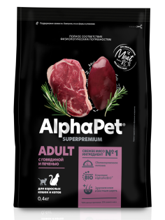 Сухой корм AlphaPet Superpremium Adult для взрослых кошек с говядиной и печенью, 400г
