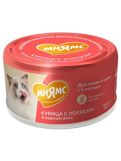Корм влажный Мнямс для кошек курица с лососем в желе, 80г