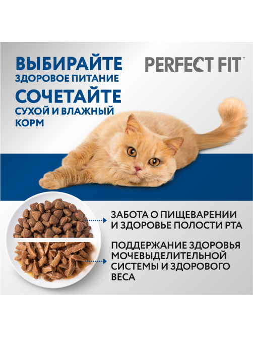 Корм сухой Perfect Fit для взрослых домашних кошек с курицей, 650г