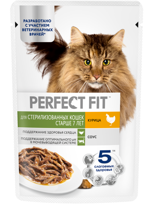 Корм влажный Perfect Fit для стерилизованных кошек старше 7 лет курица, 75г