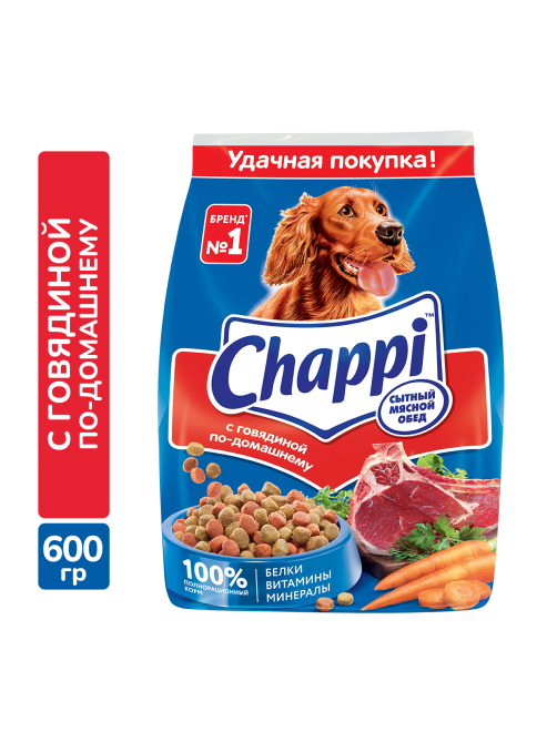 Корм сухой Chappi для собак с говядиной по-домашнему, 600г