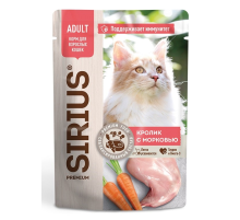 Корм влажный Sirius Premium Adult для кошек кролик-морковь, 85г