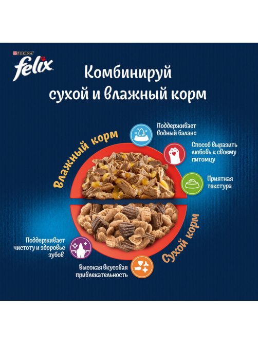 Корм сухой Felix Двойная вкуснятина для взрослых кошек с мясом, 200г