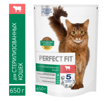 Корм сухой Perfect Fit для стерилизованных кошек с говядиной, 650г
