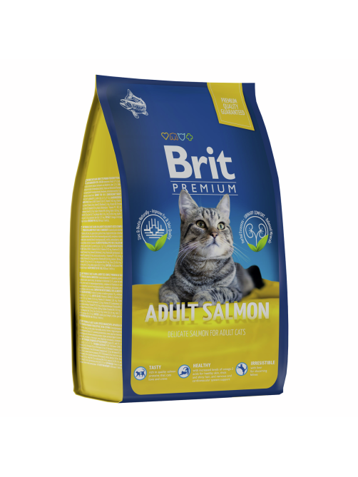 Корм сухой Brit Premium для взрослых кошек лосось, 800г