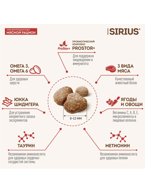 Корм сухой Sirius для кошек мясной рацион, 400г