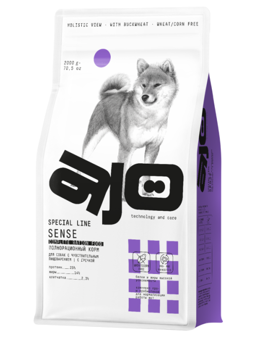 Корм сухой Ajo Sense для собак с ягненком и гречкой, 2кг