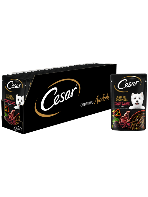 Корм влажный Cesar для собак говядина-сладкий перец-шпинат, 80г x 28 шт