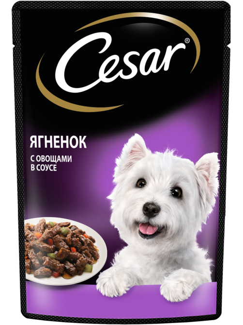 Корм влажный Cesar соус для собак ягненок с овощами, 85г х 28 шт