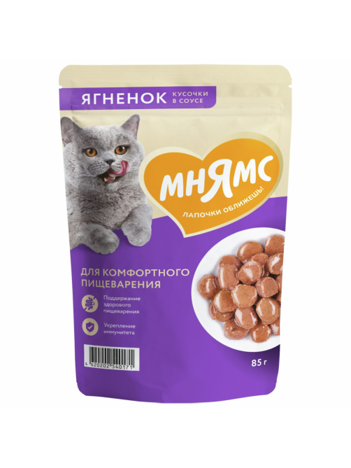 Корм влажный Мнямс для кошек кусочки в соусе ягненок, 85г