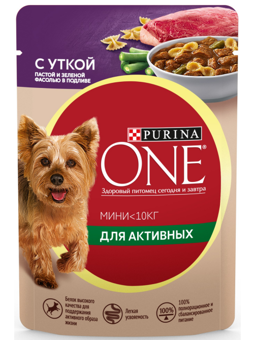 Корм влажный Purina One для собак мелких пород с уткой пастой и зеленой фасолью, 85г