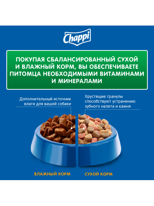 Корм влажный Chappi Сытный мясной обед для собак с говядиной по-домашнему, 85г