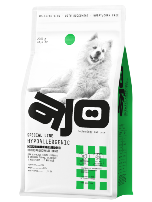 Корм сухой Ajo Hypoallergenic для собак оленина-гречка, 2кг