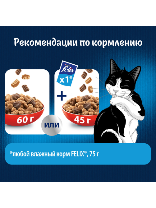 Корм сухой Felix Двойная вкуснятина для взрослых кошек с мясом, 200г