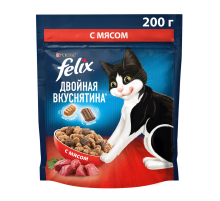 Корм сухой Felix Двойная вкуснятина для взрослых кошек с мясом, 200г