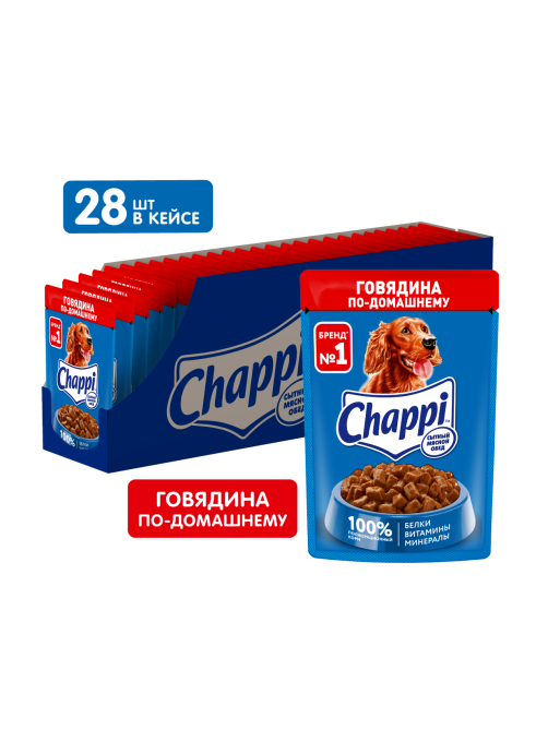 Корм влажный Chappi Сытный мясной обед для собак с говядиной по-домашнему, 85г