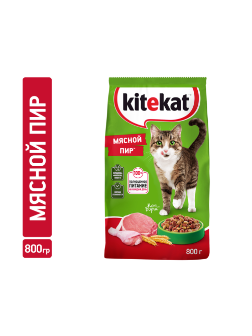 Корм сухой Kitekat Мясной Пир для взрослых кошек, 800г
