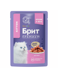 Корм влажный Брит для котят кролик в желе, 85г