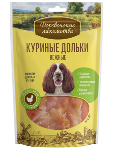 Лакомство Деревенские лакомства Куриные дольки нежные для собак от 1 года, 90г