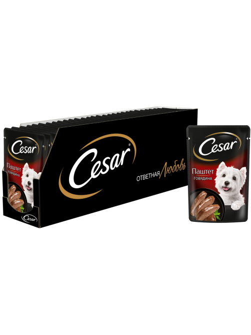 Корм влажный Cesar для взрослых собак паштет с говядиной, 80г х 28 шт