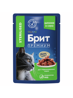 Корм влажный Брит для стерилизованных кошек цыпленок, 85г