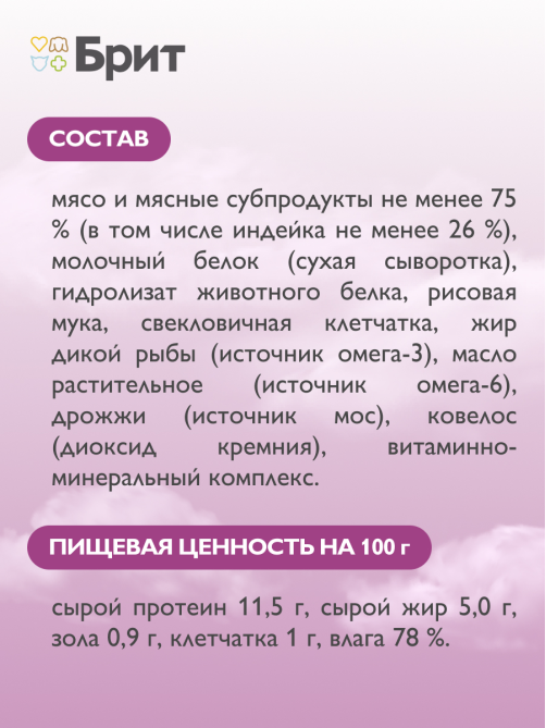 Корм влажный Брит Паштет Starter для котят с индейкой, 100г