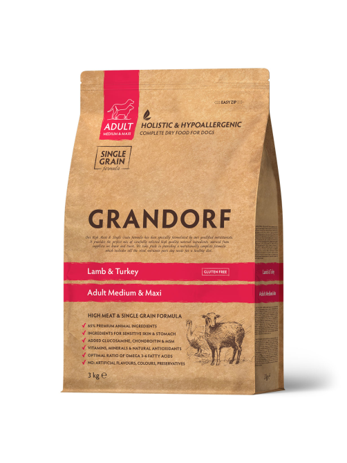 Корм сухой Grandorf для взрослых собак средних и крупных пород с ягненком, 3кг