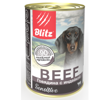 Корм влажный Blitz Sensitive для собак всех пород и возрастов говядина с индейкой, 400г