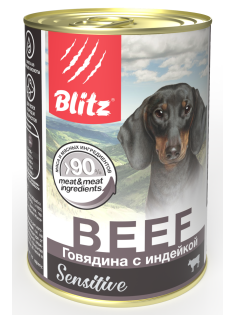 Корм влажный Blitz Sensitive для собак всех пород и возрастов говядина с индейкой, 400г