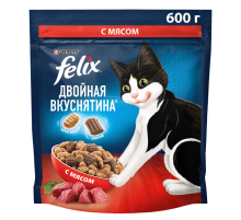 Корм сухой Felix Двойная вкуснятина для взрослых кошек с мясом, 600г