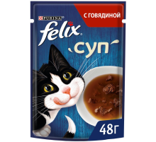 Корм влажный Felix Суп для взрослых кошек с говядиной, 48г