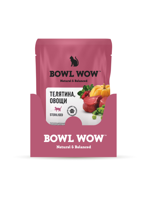 Корм влажный Bowl Wow для кошек телятина и овощи, 85г