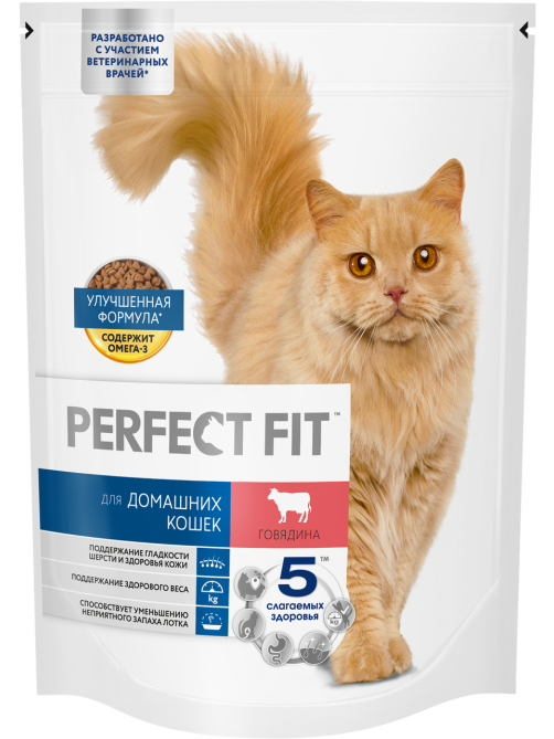 Корм сухой Perfect Fit для кошек говядина, 650г