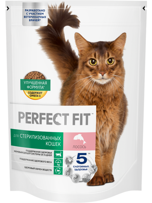Корм сухой Perfect Fit для стерилизованных кошек лосось, 650г