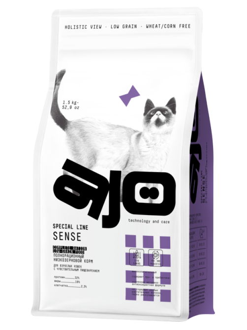 Корм сухой Ajo Sense для кошек оленина, 1.5кг