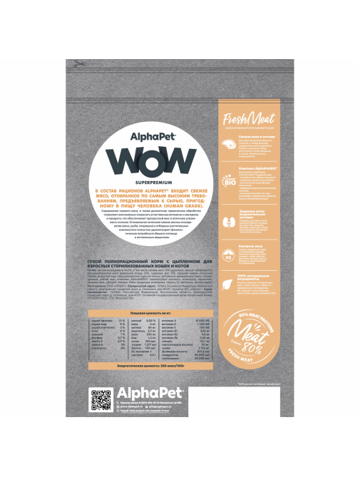 Сухой корм AlphaPet WOW для взрослых стерилизованных кошек с цыпленком, 1.5кг