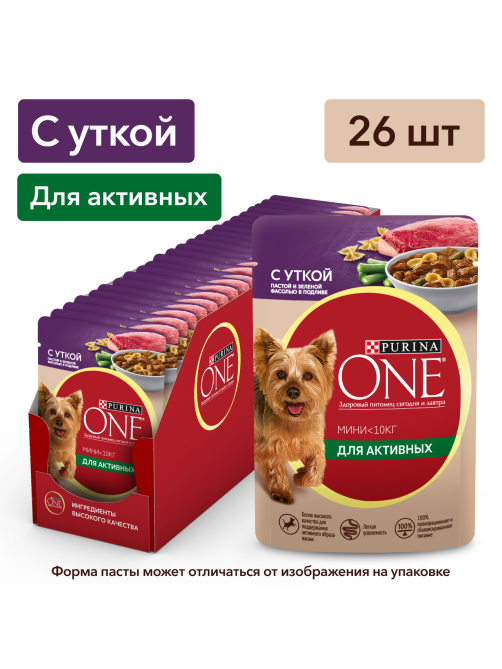 Корм влажный Purina One для собак мелких пород с уткой пастой и зеленой фасолью, 85г
